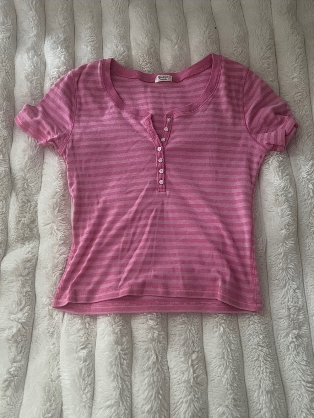 Brandy Melville pink Striped Henley Tee